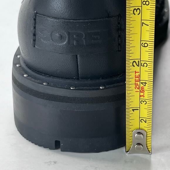 Sorel Lennox Leather Textile Shearling Lug Sole WP Boot Black/White Women 6 NWOB - Picture 8 of 10